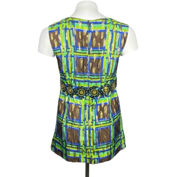 ANNA SUI Vintage Metallic Shimmering Sequins Plaid Top Sz 4 - Picture 2 of 6